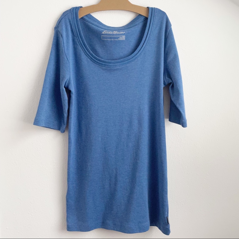 Eddie Bauer Favorite Elbow Sleeve Scoop Neck Tee T-Shirt Size XS
